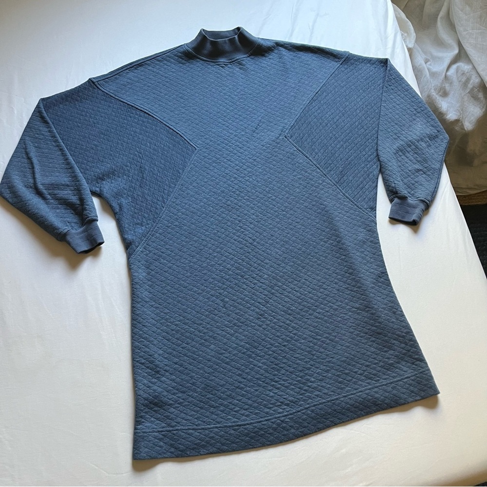 HATCH blue knit mock neck textured long sleeve mini sweater dress